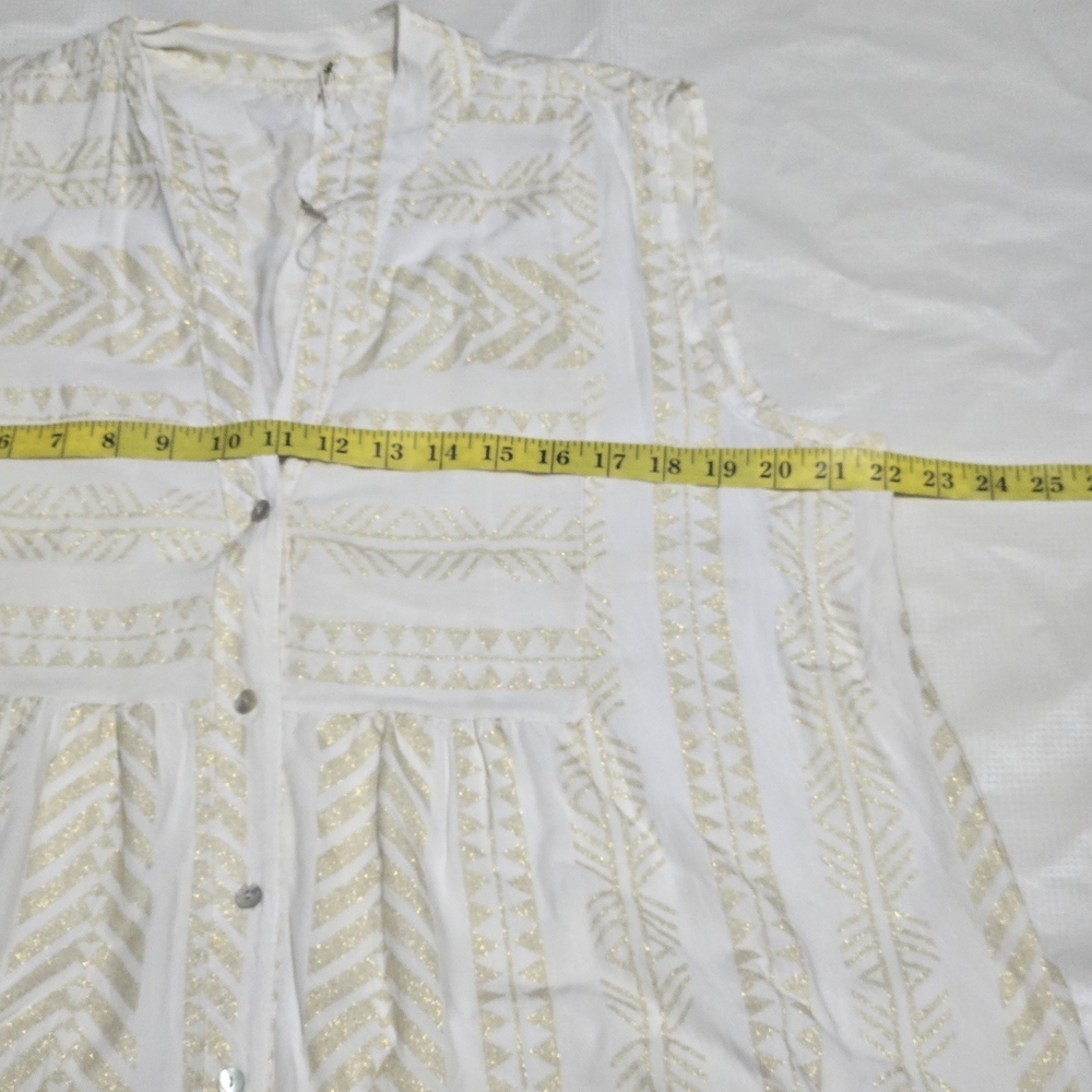 Made In Italy White Sleeveless Tiered Maxi Dress With Gold Embroidery Detail 12 - Picture 5 of 8